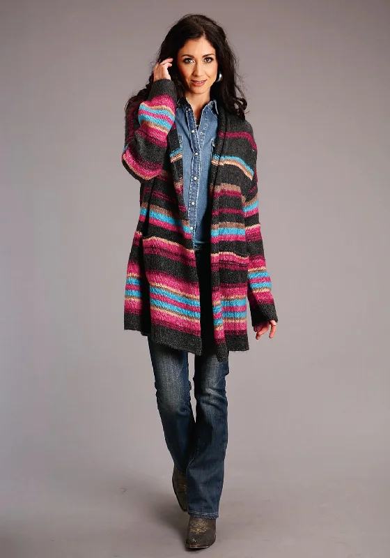 Stetson Womens Multi-Color Acrylic Blend Oversized Stripe Cardigan