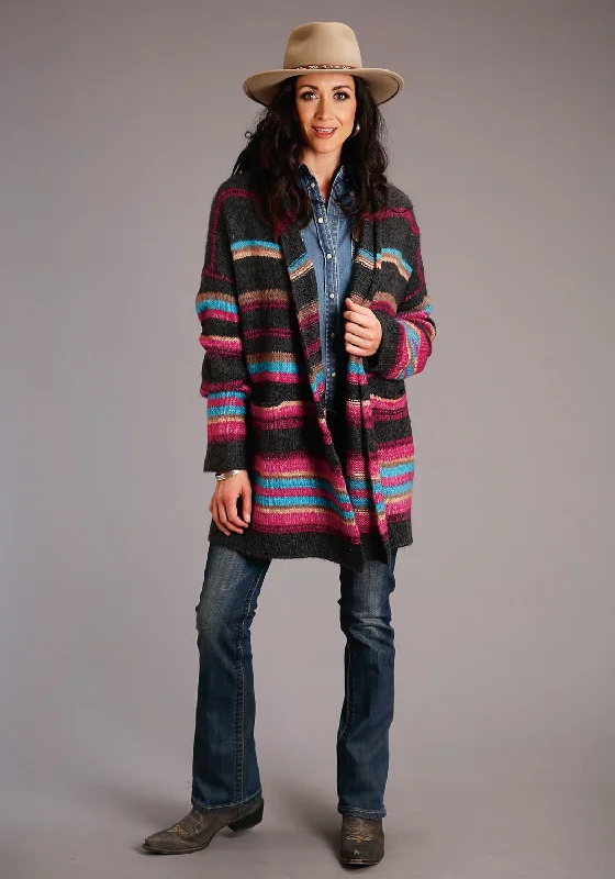 Stetson Womens Multi-Color Acrylic Blend Oversized Stripe Cardigan