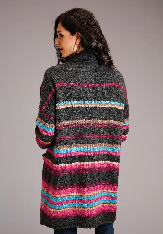 Stetson Womens Multi-Color Acrylic Blend Oversized Stripe Cardigan