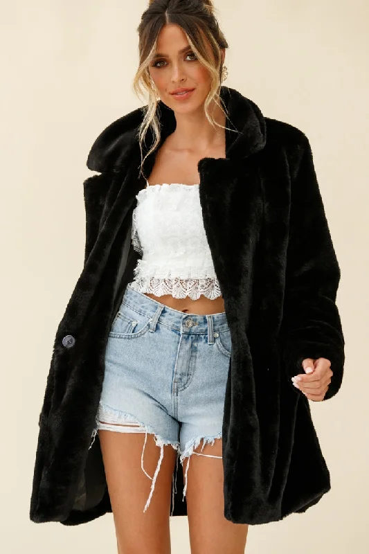 Tahoe Faux Fur Notch Lapel Coat Black