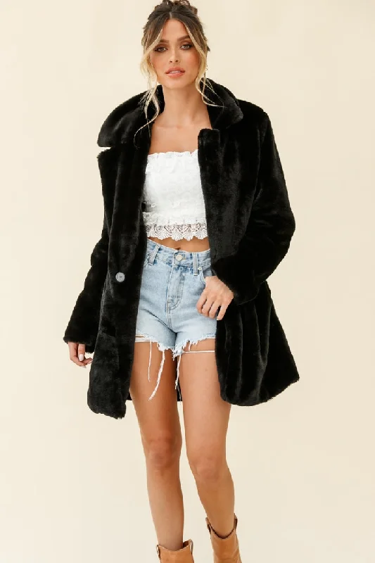 Tahoe Faux Fur Notch Lapel Coat Black