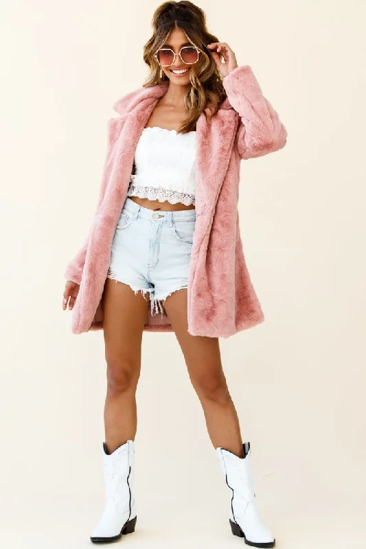 Tahoe Faux Fur Notch Lapel Coat Blush