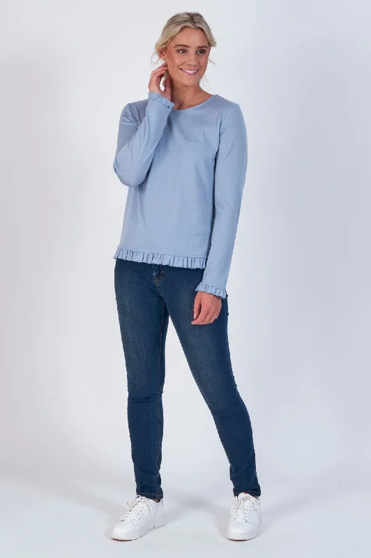 Frill Hem 100% Merino Top - Iceberg