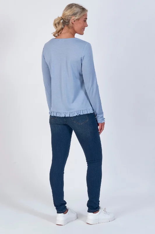 Frill Hem 100% Merino Top - Iceberg