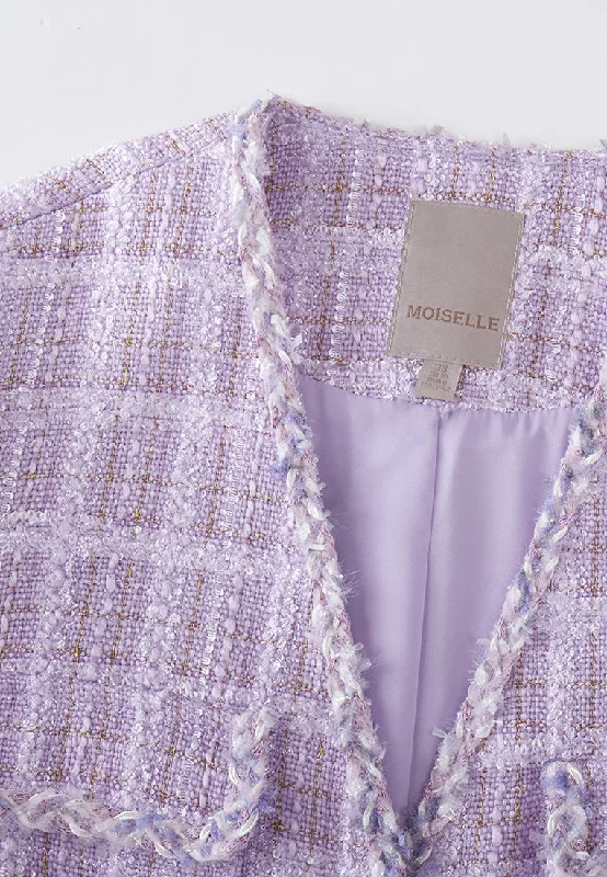 Violet Checked Tweed Flap-pocket Jacket