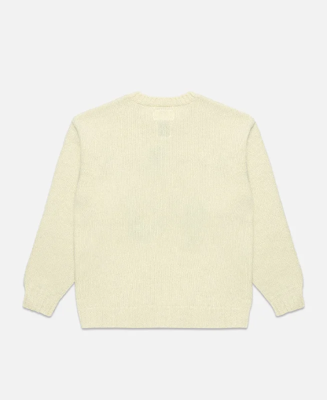 Intarsia Crew Neck Sweater (White)