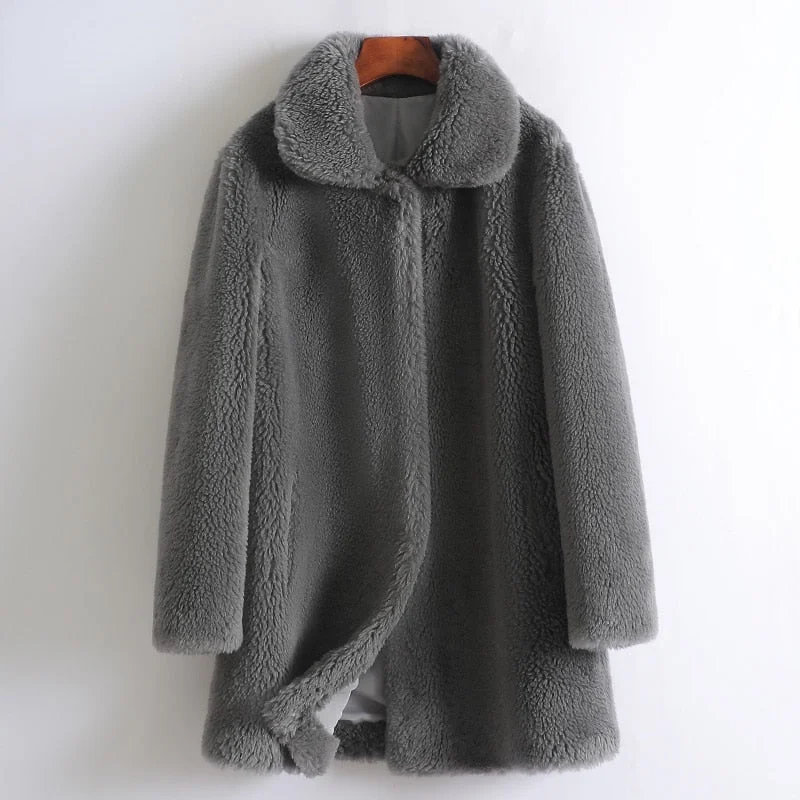 Women's 100% Wool Solid Color Medium Square-neck Knitted Coats