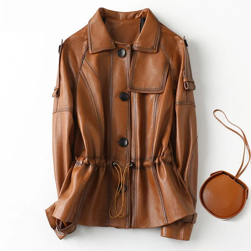 Women's Autumn Sheepskin Genuine Leather Motorcycle Short Jackets