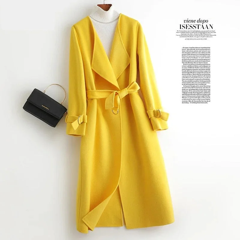 Women's Double-sided Woollen Cashmere Belted Slim Trench Coats