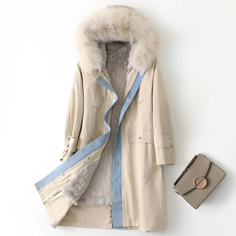 Women's Korean Fashion Fox Fur Collar Mid-length Winter Coat