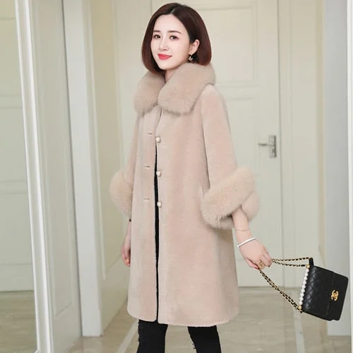 Women's Mid-Length Fox Fur Collar Wool All-in-One Winter Coat