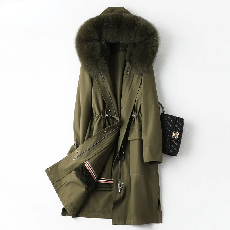 Women's Mid-length Parkas Detachable Rex Rabbit Liner Winter Coats