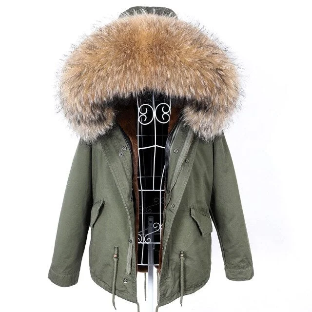 Women's Slim Thick Warm Winter Jacket with Natural Raccoon Fur Collar