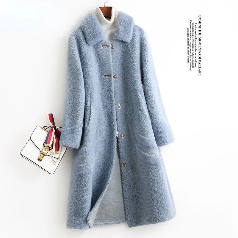 Women's Warm Winter 100% Wool Long Soft Solid Square Collar Coats