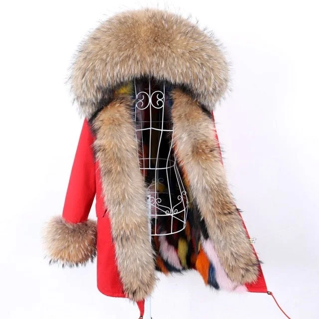 Women's Winter Outerwear Long Sleeved Jacket with Removable Fox Fur Lining