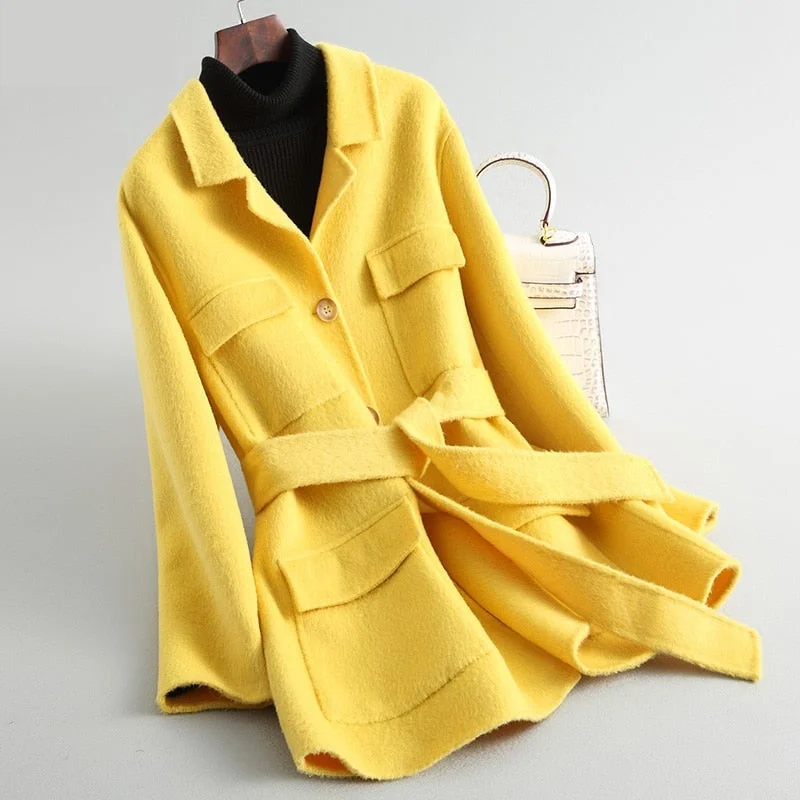 Women's Winter Wool Double Face Cashmere Mid-length Trench Coats