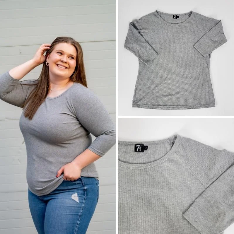 Ash Grey 3/4 Sleeve Ribbed Relaxed fit