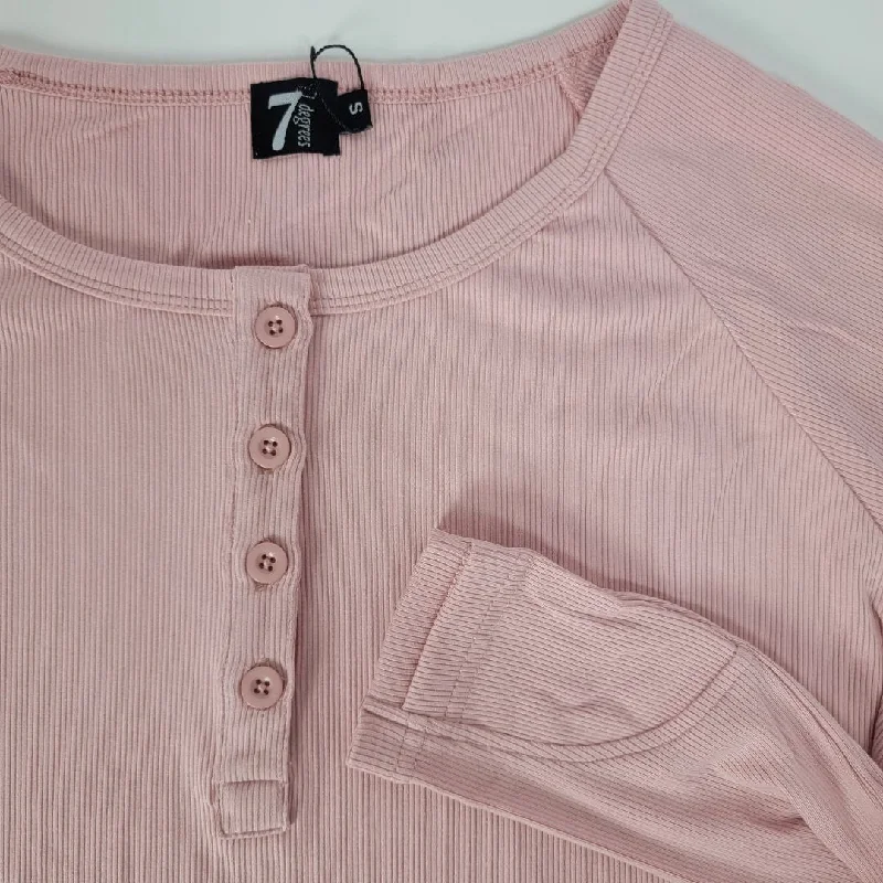 Ballet Pink Ribbed Long Sleeve Womens Henley