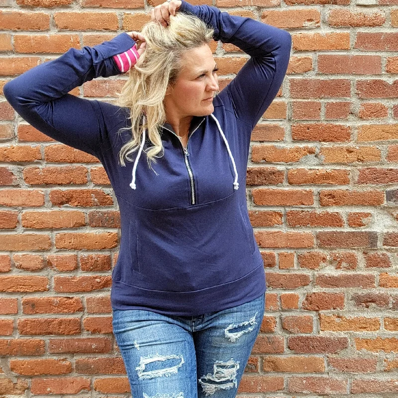 Navy Half Zip Women's pullover Hoodie